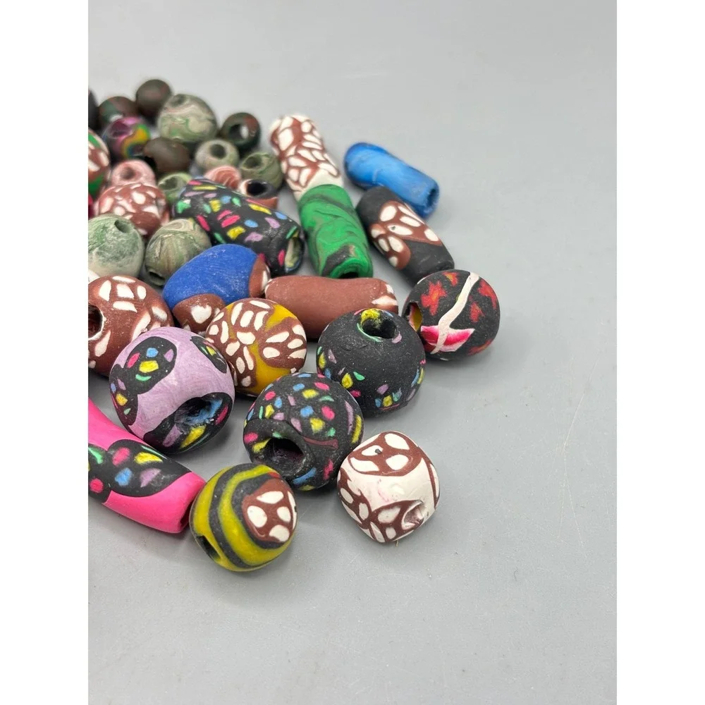 Vtg Polymer Clay Bead Lot‎ Millefiori Marbled Artisan Craft Jewelry Supplies